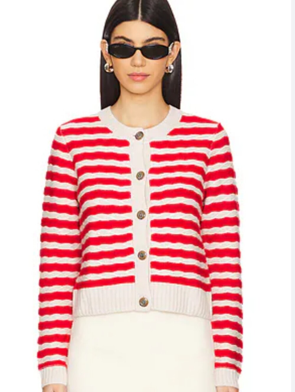 Autumn Cashmere Red & Cream Striped Button-Front Cardigan